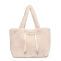 Rosa Plüsch-Shopper für Damen mit minimalistischem Kunstpelz-Design und Seildetail - Gebrochenes Weiß