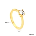 Bague classique en acier inoxydable plaqué or 18K avec solitaire zircon de 6mm - US 6 / Style Rond Classique à 4 Griffes (RI158106-7G)