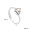 Anello argento 18K in acciaio con zircone a cuore 7,3mm e misure disponibili - US 6 / Stile Cuore Semplice a 3 Griffe (RI1526A6-8S)