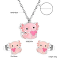 Pink axolotl necklace and earrings jewelry set in stainless steel with heart details - Silver Axolotl Style (SE262101S)
