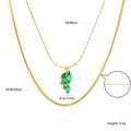 Double-layered gold necklace with green zircon leaf pendant and flat snake chain set - Gold Double Layer Green Leaf Style (NE2E620JG)