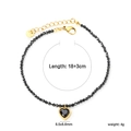 Beaded heart bracelet with black stones, gold heart pendant, 18+3cm stainless steel length - Black Style (BR28110BG)