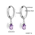 Boucles d'oreilles en acier inoxydable avec pendentif zircon violet et dimensions - Goutte Violette Argent (EA57110CS)