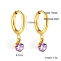 Boucles d'oreilles créoles dorées en acier inoxydable avec petit zircon violet rond - Rond Violet Or (EA57140CG)