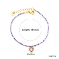 Sweet purple beaded bracelet with gold heart pendant and purple zircon center - Purple Style (BR28110CG)