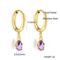 Créoles en acier inoxydable plaqué or 18k avec pendentif zircon violet en poire - Goutte Violette Or (EA57110CG)