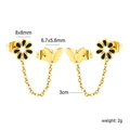 Gouden ketting oorbellen met madeliefje en vlinder hangers inclusief afmetingen - Zwart Madeliefje Vlinder Combinatie Stijl (EA5B820BG)