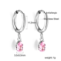 Boucles d'oreilles pendantes en zircon rose et acier inoxydable argenté hypoallergénique - Goutte Rose Argent (EA57110FS)