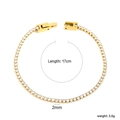 Golden 2mm stainless steel tennis bracelet with sparkling zircons and 17cm length - Gold Clear Round Style (BR26832AG)