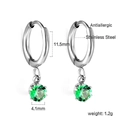 Boucles d'oreilles créoles en acier argenté avec breloques zircon vert rond - Rond Vert Argent (EA57140JS)