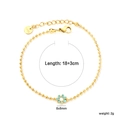 Detailed view of gold beaded flower bracelet with dimensions and stainless steel logo - Blue Single Flower Ball Chain Style (BR28380KG)