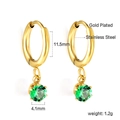 Boucles d'oreilles créoles en acier plaqué or 18k avec pendentif en zircon vert - Rond Vert Or (EA57140JG)