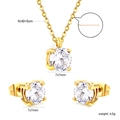 Elegant gold stainless steel jewelry set featuring a zircon water drop necklace and studs - Gold Round Style (SE26350AG)