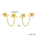 Goldene Doppel-Ohrringe mit Kleeblatt-Steckern und minimalistischer Quastenkette - Gold Kleeblatt Gliederketten Stil (EA5B9201G)