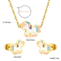 Golden unicorn necklace and earrings set with colorful enamel detail and dimensions - Gold Unicorn Style (SE26200MG)