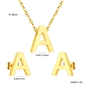 Golden stainless steel letter A jewelry set with necklace and stud earrings specifications - Gold Letter A (SE1244A1G)