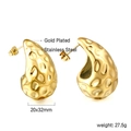 Detail showing 20x32mm gold plated stainless steel teardrop earrings with hammered texture - Gold (EA592401G)