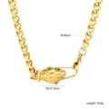Gold chunky chain necklace with green stone snake head pendant and dimensions - Snake Head Curb Chain Necklace (NE2D730JG)
