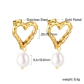 Eleganti orecchini a cuore placcati oro con perle a goccia in acciaio inossidabile - Stile Oro (EA59140AG)