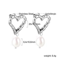 Orecchini a cuore in acciaio inossidabile con perle bianche e finitura anallergica - Stile Argento (EA59140AS)
