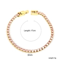 Elegant 17cm gold tennis bracelet featuring 3mm round pink zircon stones and fold clasp - Gold Pink Round Style (BR26833FG)