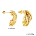 Vintage French gold C-shaped twisted oval earrings 13.5x21mm with textured weave design - Golden Twisted Rope Curved Style (EA5C4001G)