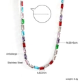 Rainbow rectangular gemstone necklace in stainless steel with 35+5cm adjustable chain - Multicolor (NE2D010MS)