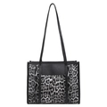 Schicke Leoparden-Print Tote Bag mit schwarzen Lederriemen und Rand für den Alltag - Schwarz