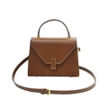 Brown leather Kelly bag with contrast matte suede panels and gold-tone buckle hardware - Brown