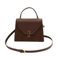 Dark brown matte leather Kelly bag with golden buckle and adjustable shoulder strap - Brown