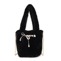 Black faux mink fur bucket bag with pearl strap and large pearl bow detail - Black