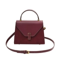 Burgundy matte patchwork leather handbag with gold metal clasp and shoulder strap - Burgundy