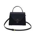 Elegant black Kelly bag featuring matte and smooth leather patchwork with gold metal buckle - Black