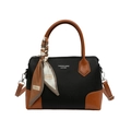 Borsa tote bicolore con sciarpa, design in pelle martellata nera e marrone di moda - Nero