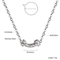 Macro detail of silver stainless steel smile necklace with inlaid crystals and measurements - Silver Smile Arc Style (NE2C0802S)