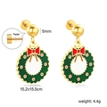 Christmas wreath stud earrings with red bow and green garland on white background - Christmas Wreath Style (EA63550MG)