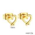 Detailed size specification for golden heart stud earrings measuring 7x6mm and 0.5g - Gold (EA140901G)