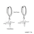Minimalist heartbeat pattern drop earrings in stainless steel with dimensions displayed - Silver ECG Pendant Hoop (EA565101S)