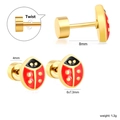 Cute red ladybug enamel stud earrings for girls with secure gold twist screw back closures - Golden Enamel Ladybug Stud (EA63540EG)