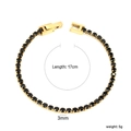 Classic tennis bracelet with 3mm black zircon in gold finish, 17cm length, for women - Gold Black Round Style (BR26833BG)