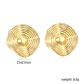 Detailed macro shot of vintage gold square earrings with concentric wave textures - Irregular Square Wave Style (EA5C2901G)