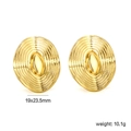 Detailed view of golden oval earrings with concentric wave texture and 19x23.5mm size - Oval Wave Style (EA5C3101G)