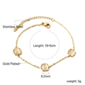 Détail macro du bracelet en acier inoxydable doré avec des pierres d'opale et dimensions - Style Pierre Gemme Blanc Lait Carrée à Trois Pierres (BR25860AG)
