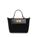 Retro black suede and smooth leather handbag with a rectangular gold metal twist lock - Black