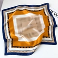 Navy blue and orange geometric silk square scarf with minimalist pattern design - 53x53cm / Orange Navy Edge