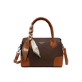 Borsa tote in pelle marrone scuro con dettaglio foulard in seta e tracolla regolabile - Marrone