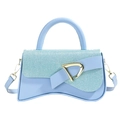 Light blue hourglass handbag with sparkling mesh finish and gold D-ring buckle detail - Blue