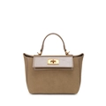 Vintage khaki top-handle crossbody bag with suede finish and gold twist lock clasp - Khaki