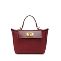 Elegant burgundy suede patchwork handbag with golden rectangular twist lock and handle - Red