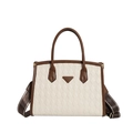 Borsa tote trapuntata bianca con dettagli in pelle marrone e tracolla larga alla moda - Bianco